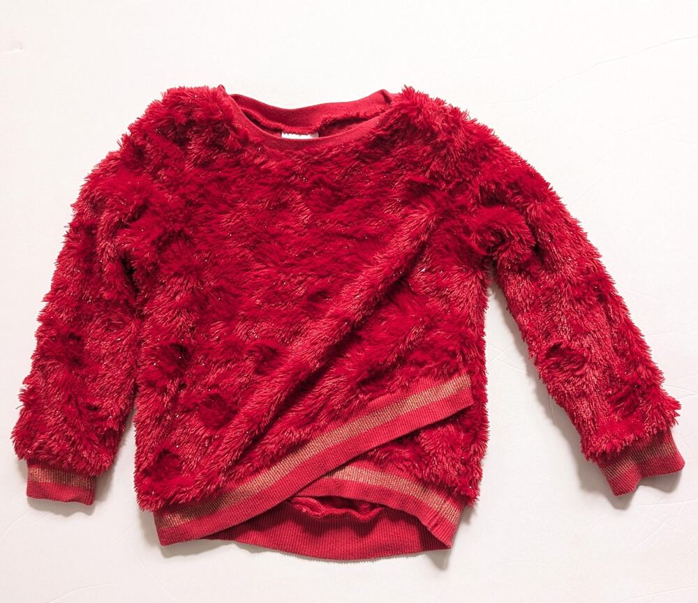 Nannette Kids Red Fuzzy Sparkle Faux Fur Sweater | Girls 6